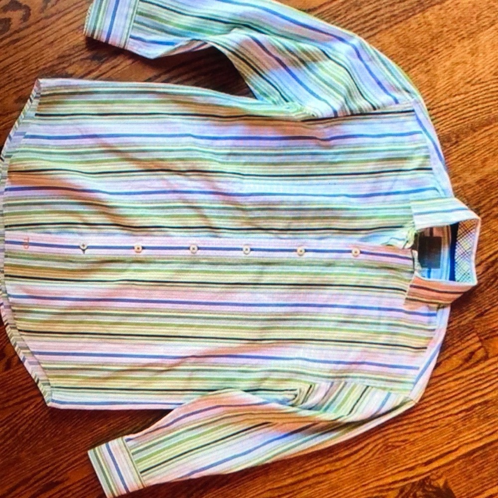 Thomas Dean 8 small stripe bottom down shirt